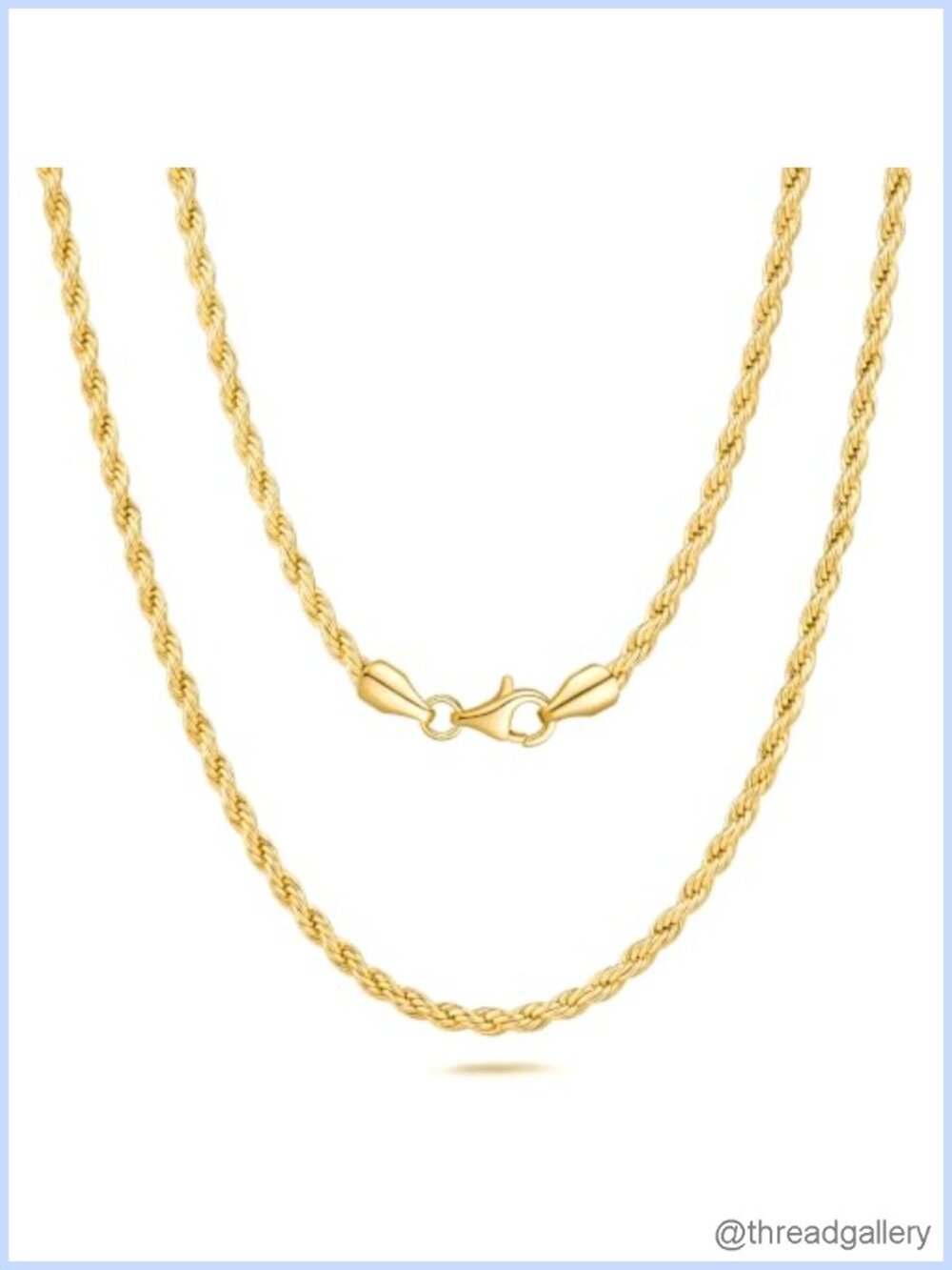 14K Gold Plated Rope Chain Necklace Twisted Shine Layering Daily Wear